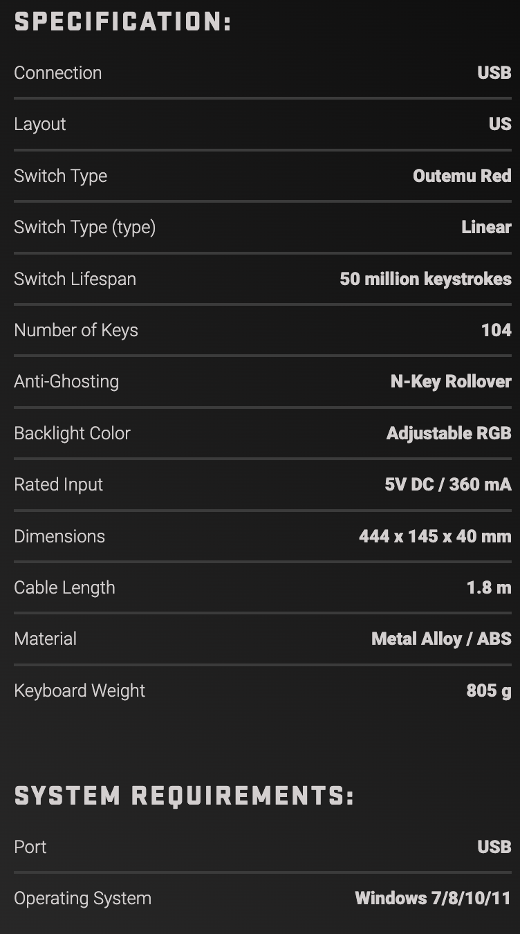 Yenkee DESTROYER Mechanical Gaming Keyboard